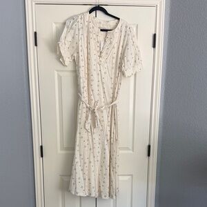 LOFT Cream Patterned Midi Dress